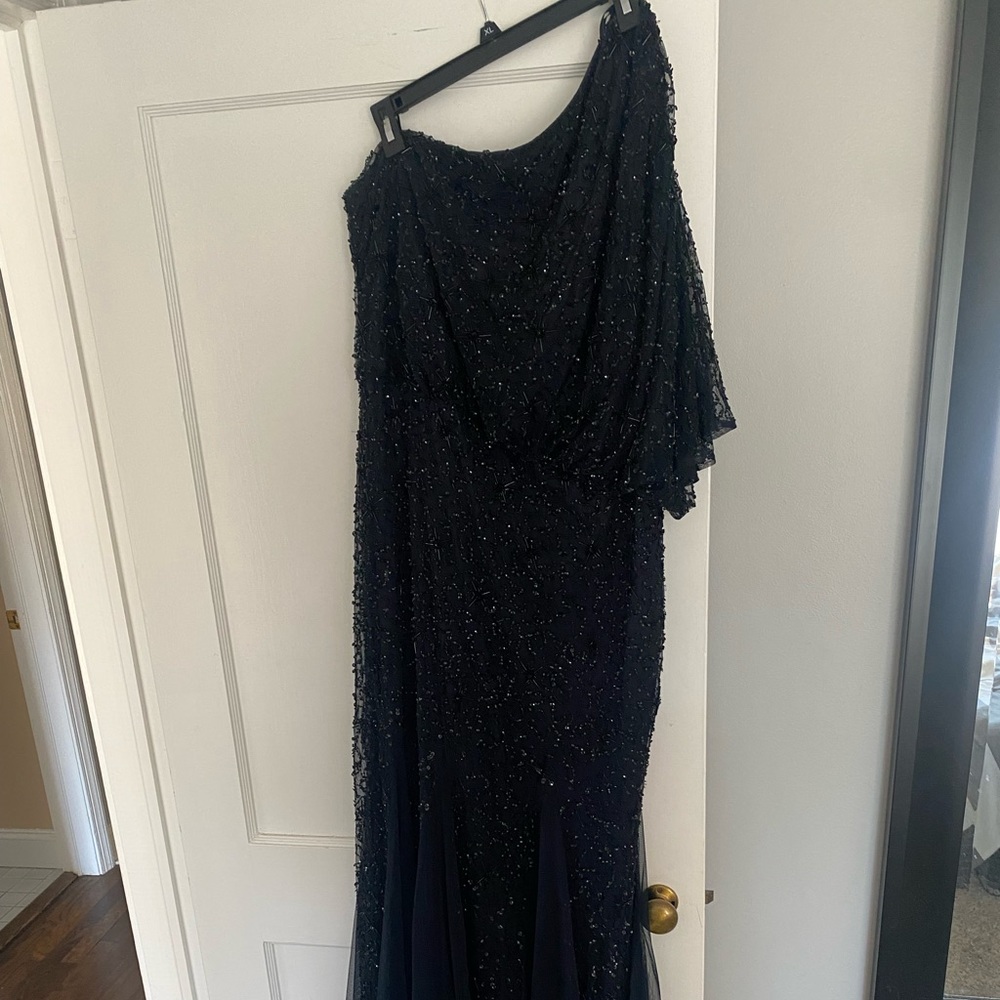 Adrianna Papell One Shoulder Beaded Evening Gown